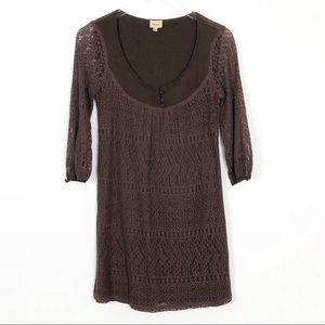 Anthropologie Ella Moss Brown Crochet Dress Size M